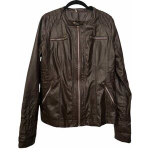 Brown Faux Leather Jacket w/ Removable Hood | L